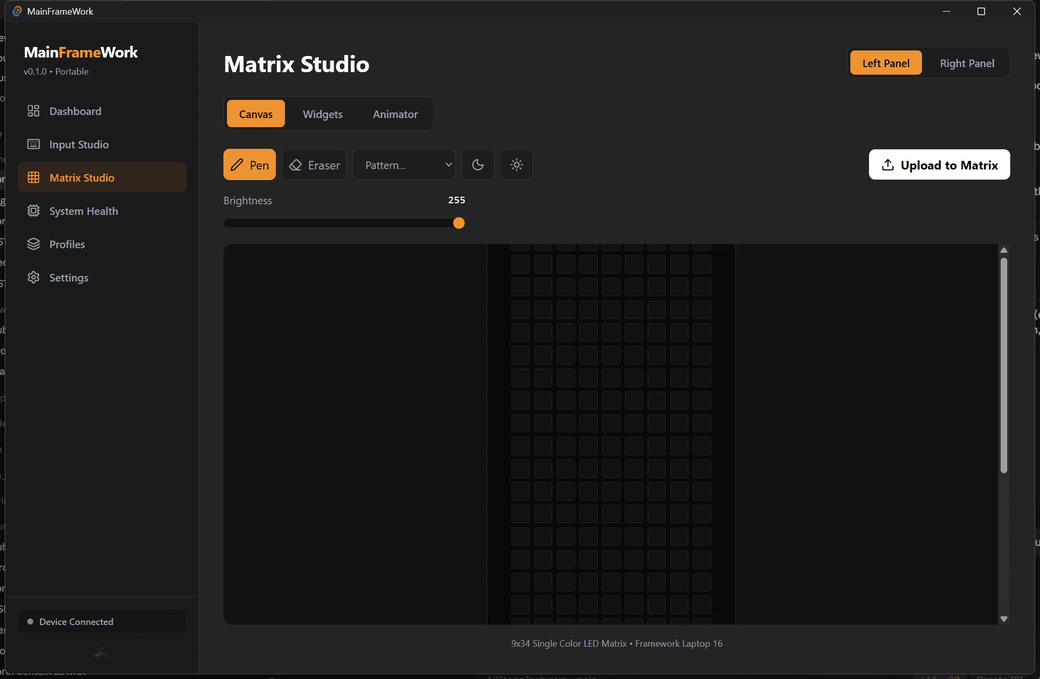 MainFrameWork Matrix Studio pixel canvas for the Framework LED matrix input module